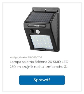 Lampa solarna ścienna 20 SMD LED 250 lm czujnik ruchu i zmierzchu 3 funkcje świecenia 99-055 NEO TOOLS